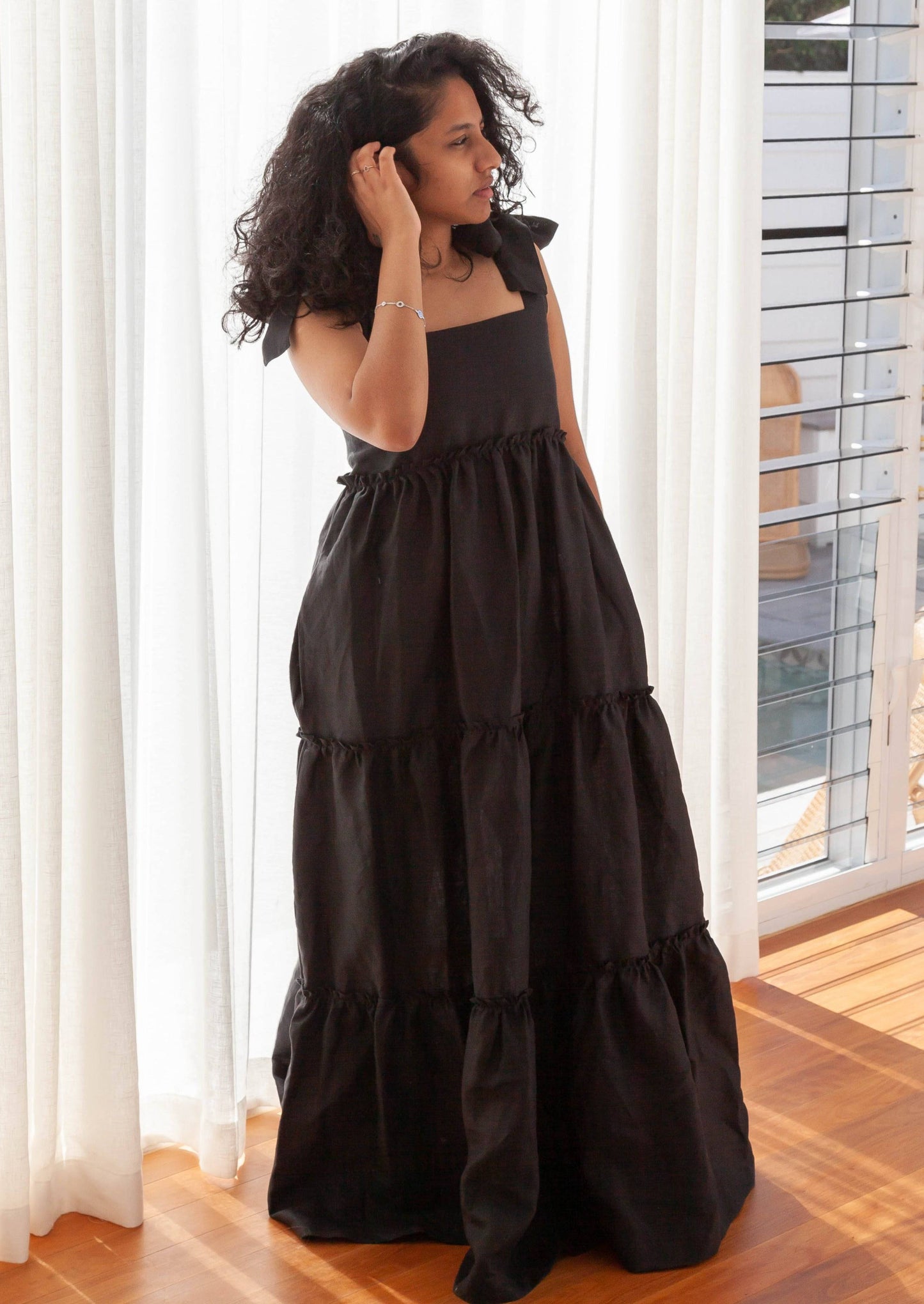 Light Gray Harriet Maxi Dress - Black Linen