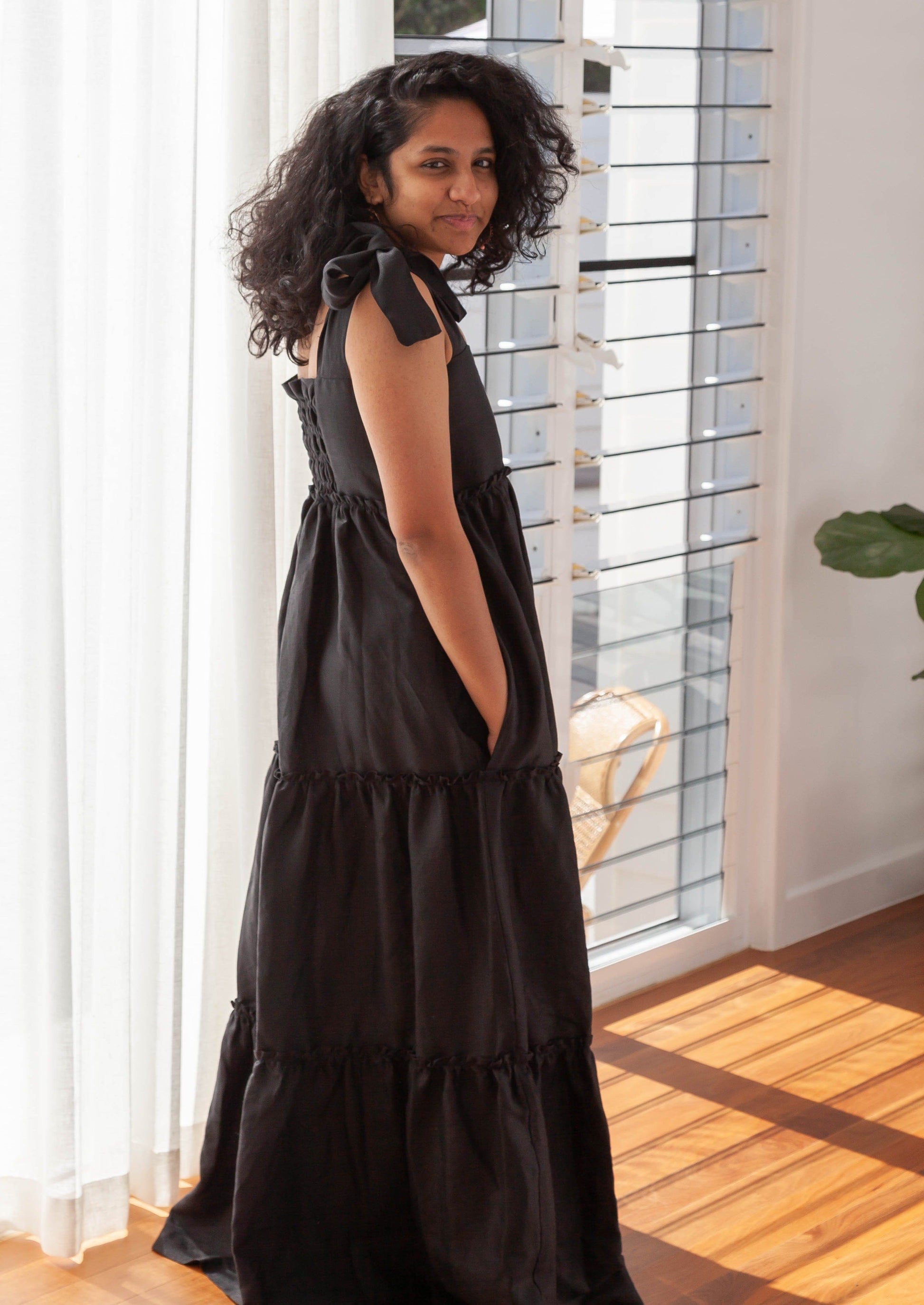 Light Gray Harriet Maxi Dress - Black Linen