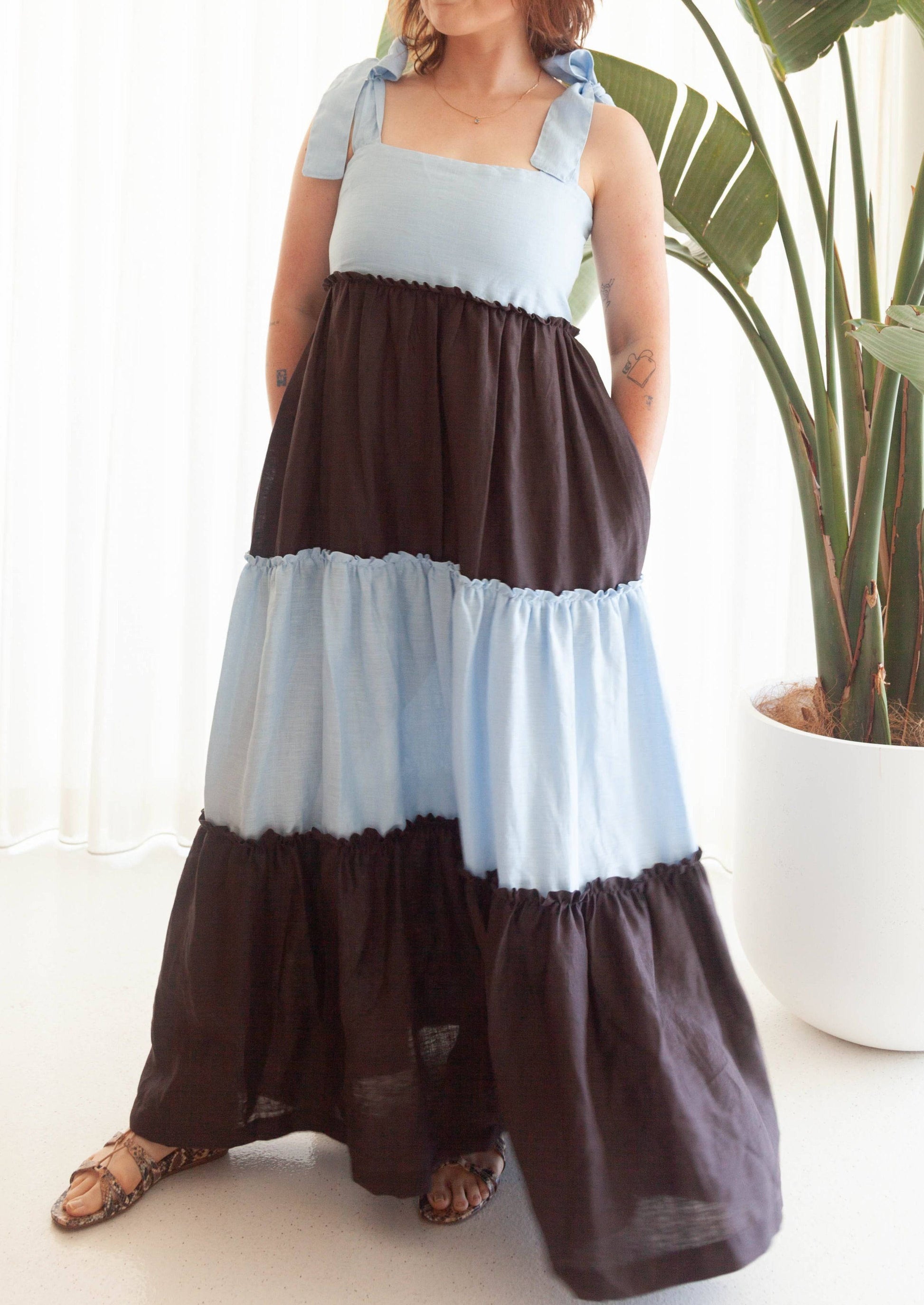 Light Gray Harriet Maxi Dress - Two Toned Linen