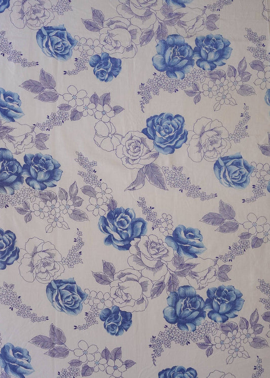 Dark Gray Fabric - Vintage Blue and White Roses
