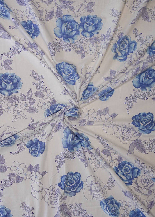 Dark Gray Fabric - Vintage Blue and White Roses