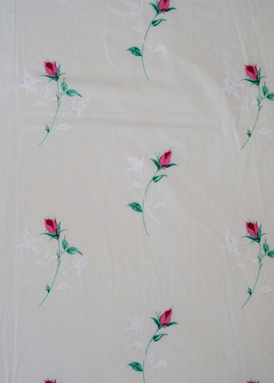 Gray Fabric - Vintage Red Rose Stems