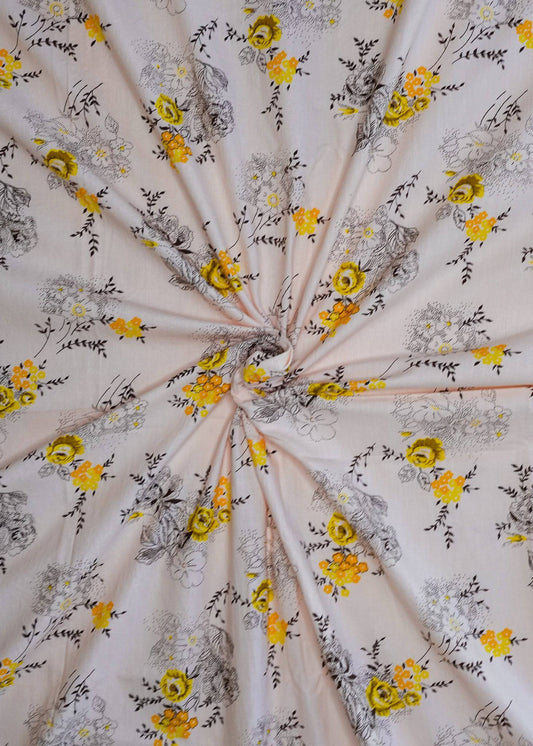 Dark Gray Fabric - Vintage Peach with Yellow Bunches