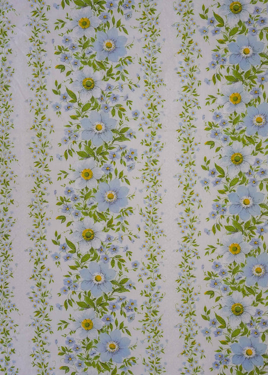 Dark Gray Fabric - Vintage Blue Flower with Green Leaves