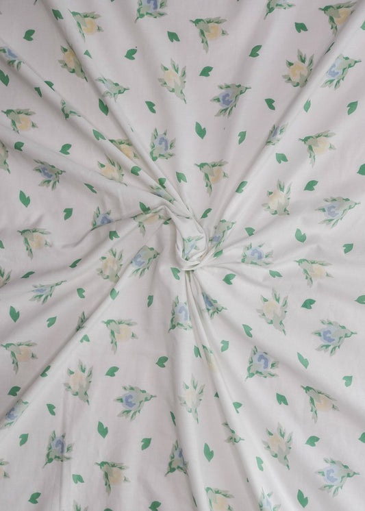 Gray Fabric - Blue, Cream and Green Bud Blooms