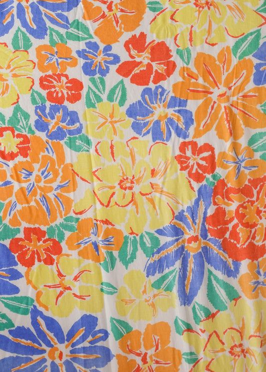 Dark Khaki Fabric - Bright Primary Blooms