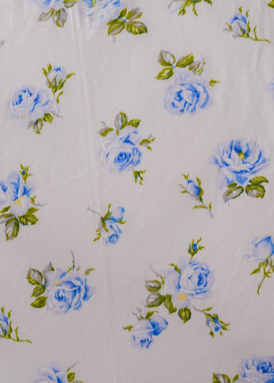 Gray Fabric - Blue Roses in Bloom