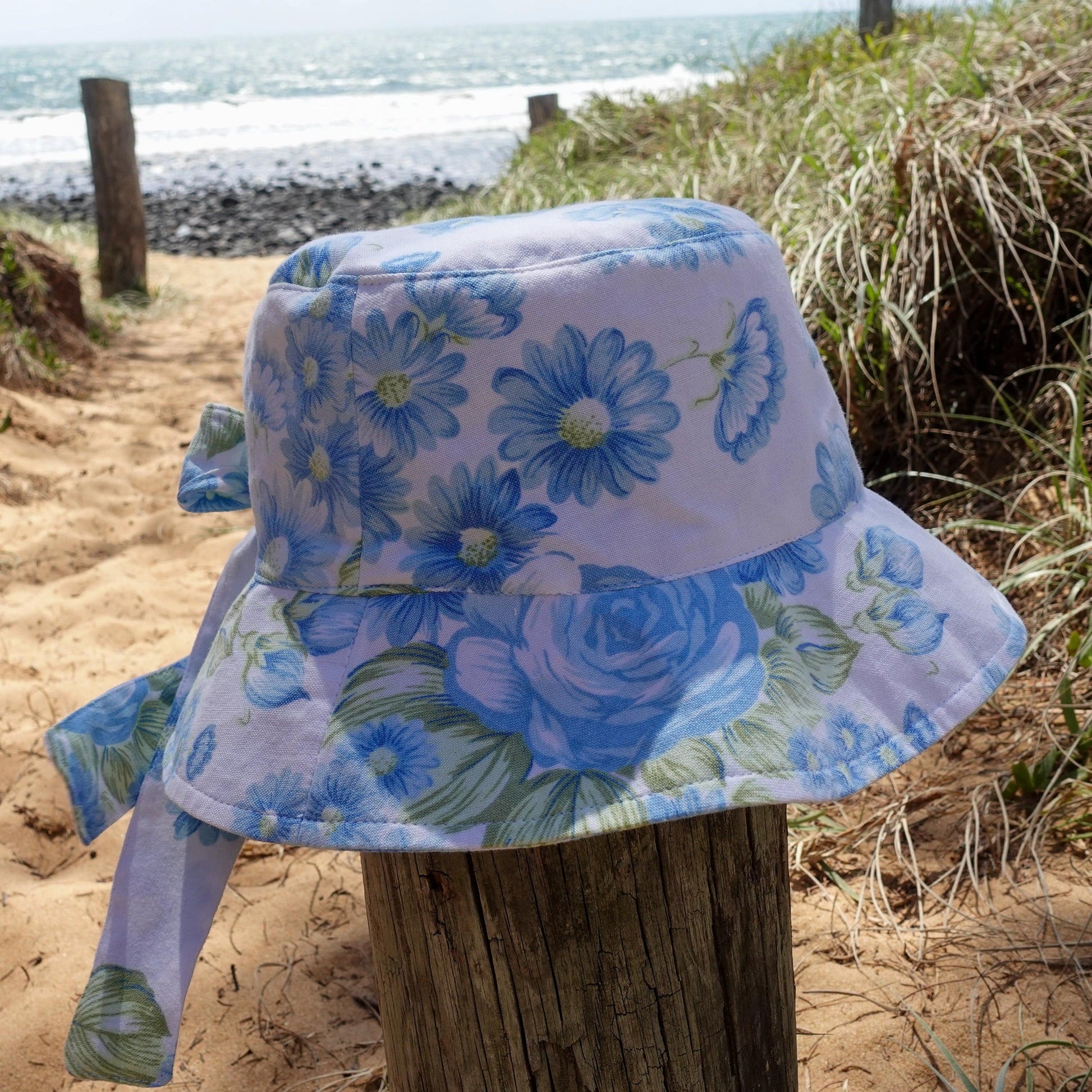 Dim Gray Bonnie Bucket Hat - Vintage Blue Blooms