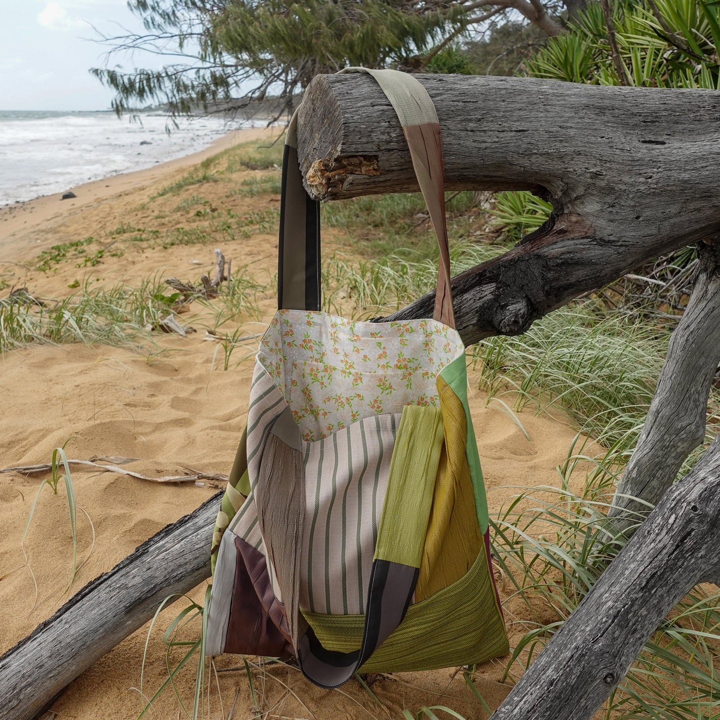 Dim Gray Daphne Tote - UpCycled Forest Green Patchwork