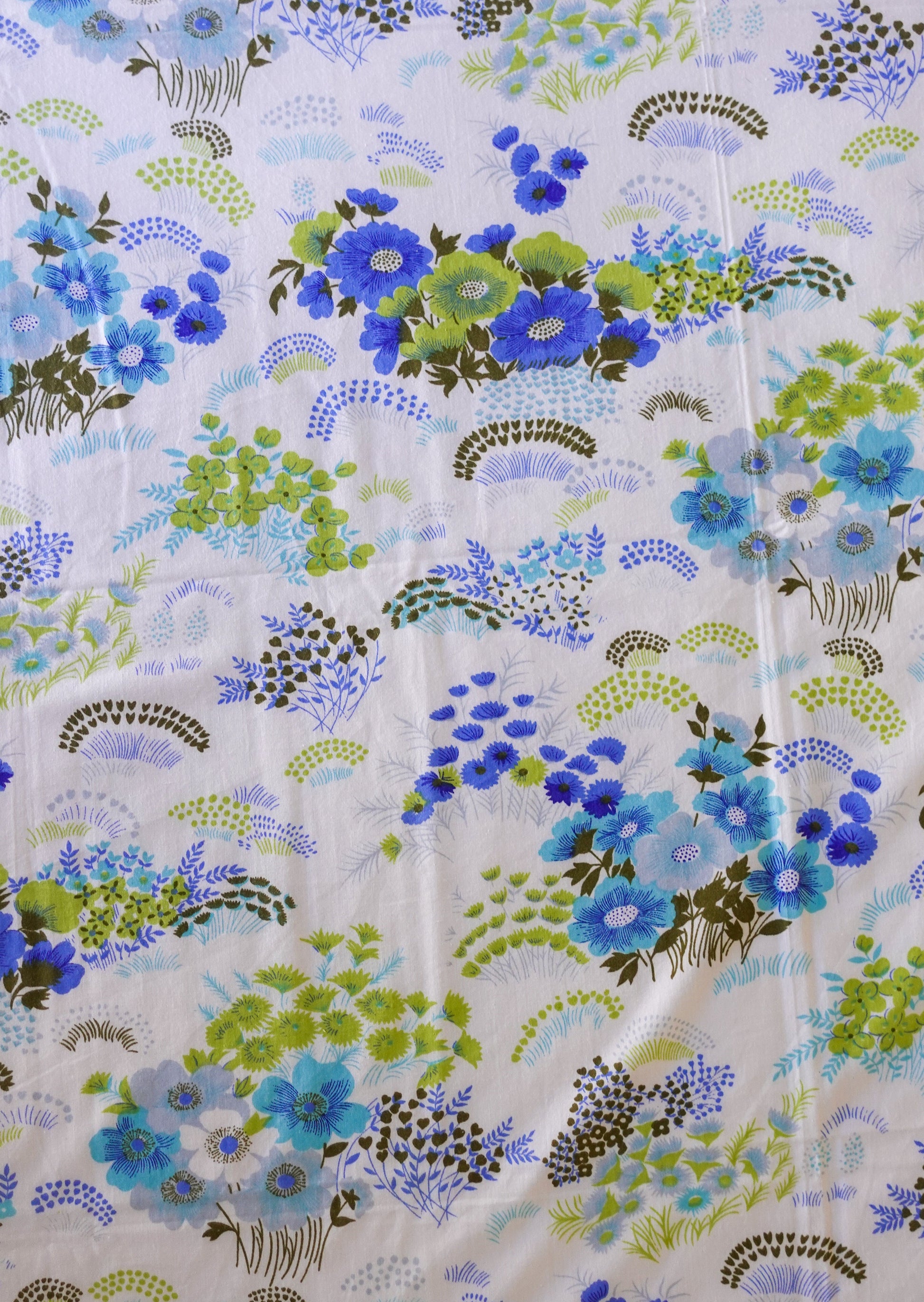 Gray Fabric - Vintage Bright Blue Florals