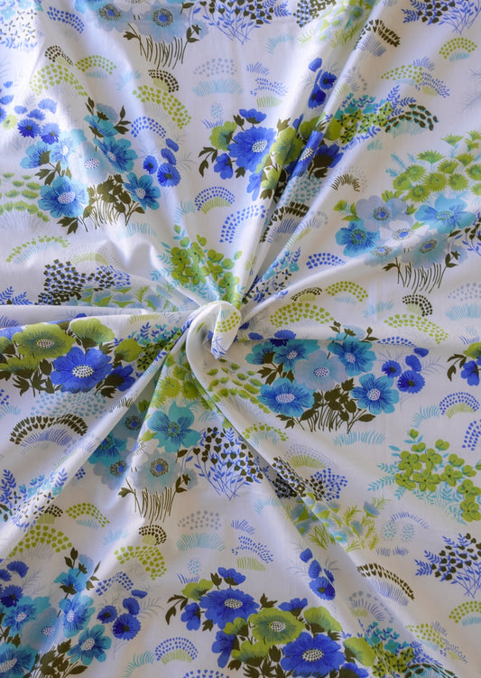 Dark Gray Fabric - Vintage Bright Blue Florals