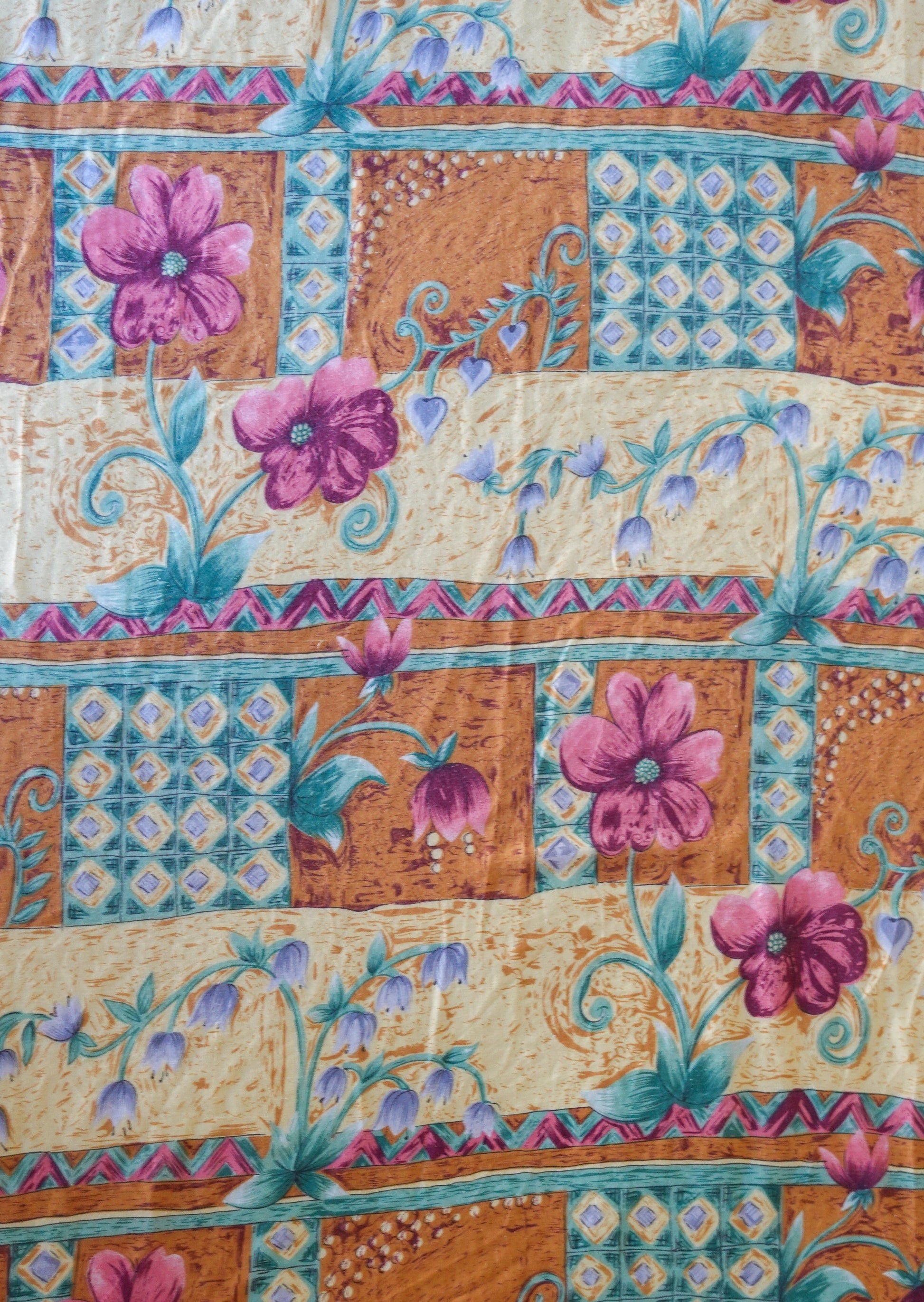 Rosy Brown Fabric - Retro Flowers and Hearts