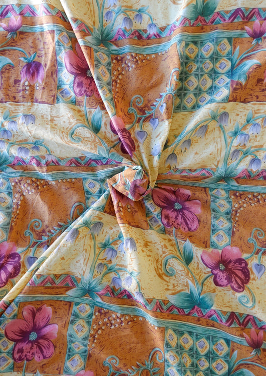 Rosy Brown Fabric - Retro Flowers and Hearts