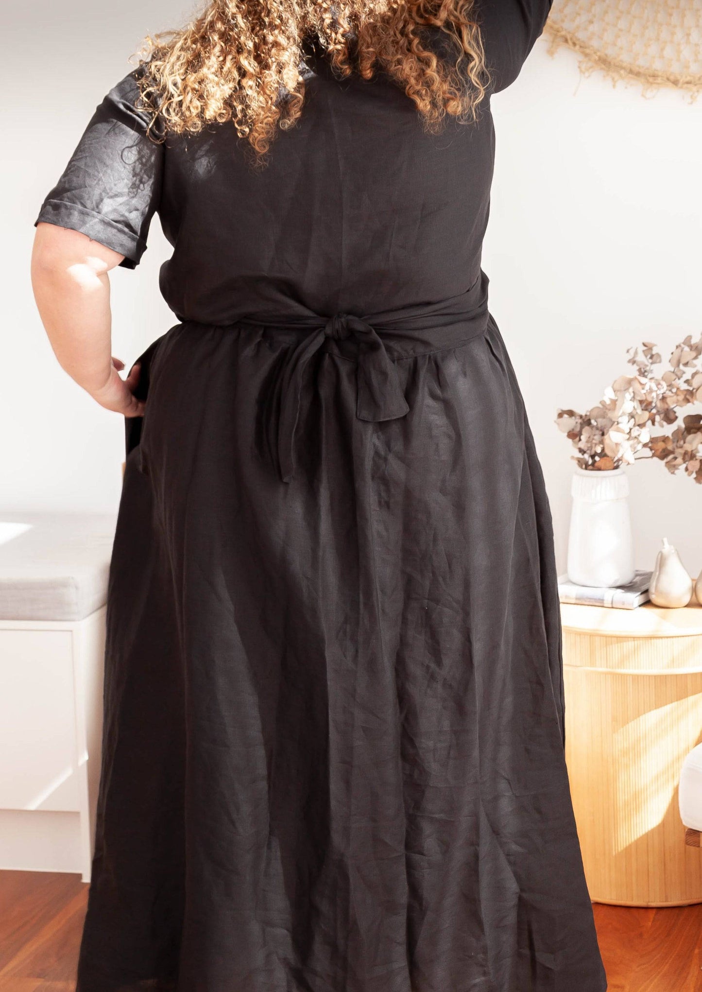 Dark Slate Gray Florence Wrap Dress - Black Linen