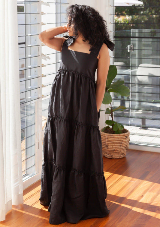 Gray Harriet Maxi Dress - Black Linen