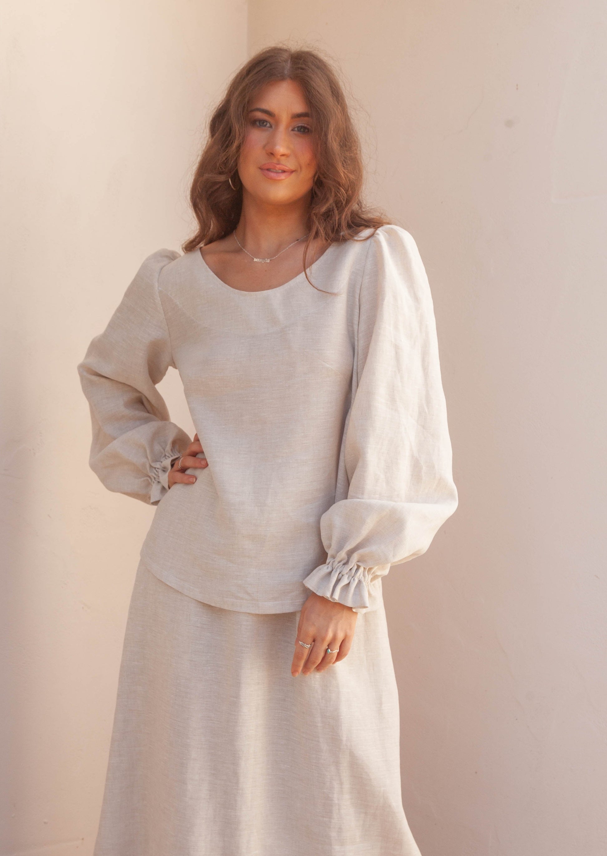 Gray Millie Long Sleeve Blouse - Neutral