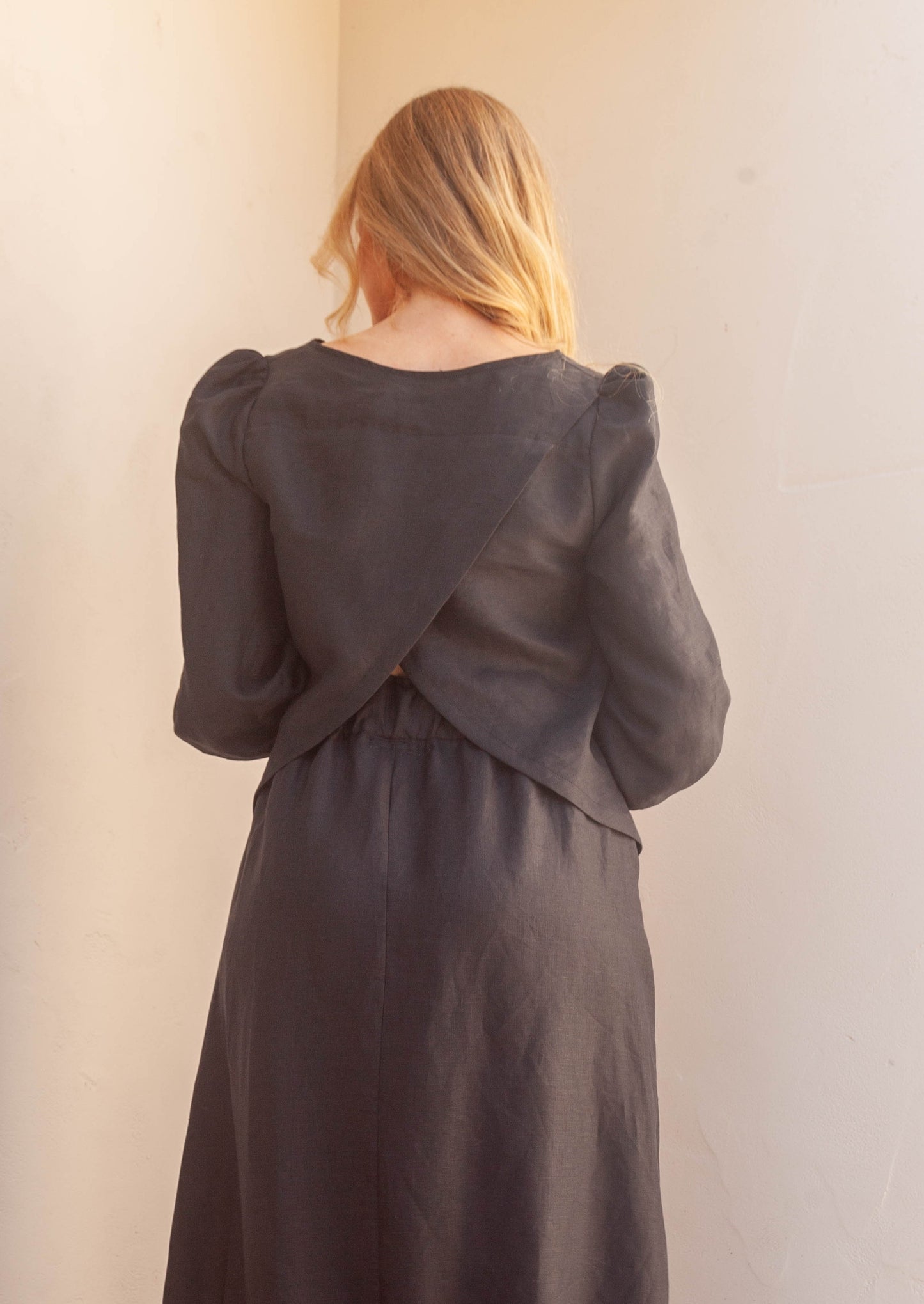 Dark Slate Gray Millie Long Sleeve Blouse - Black