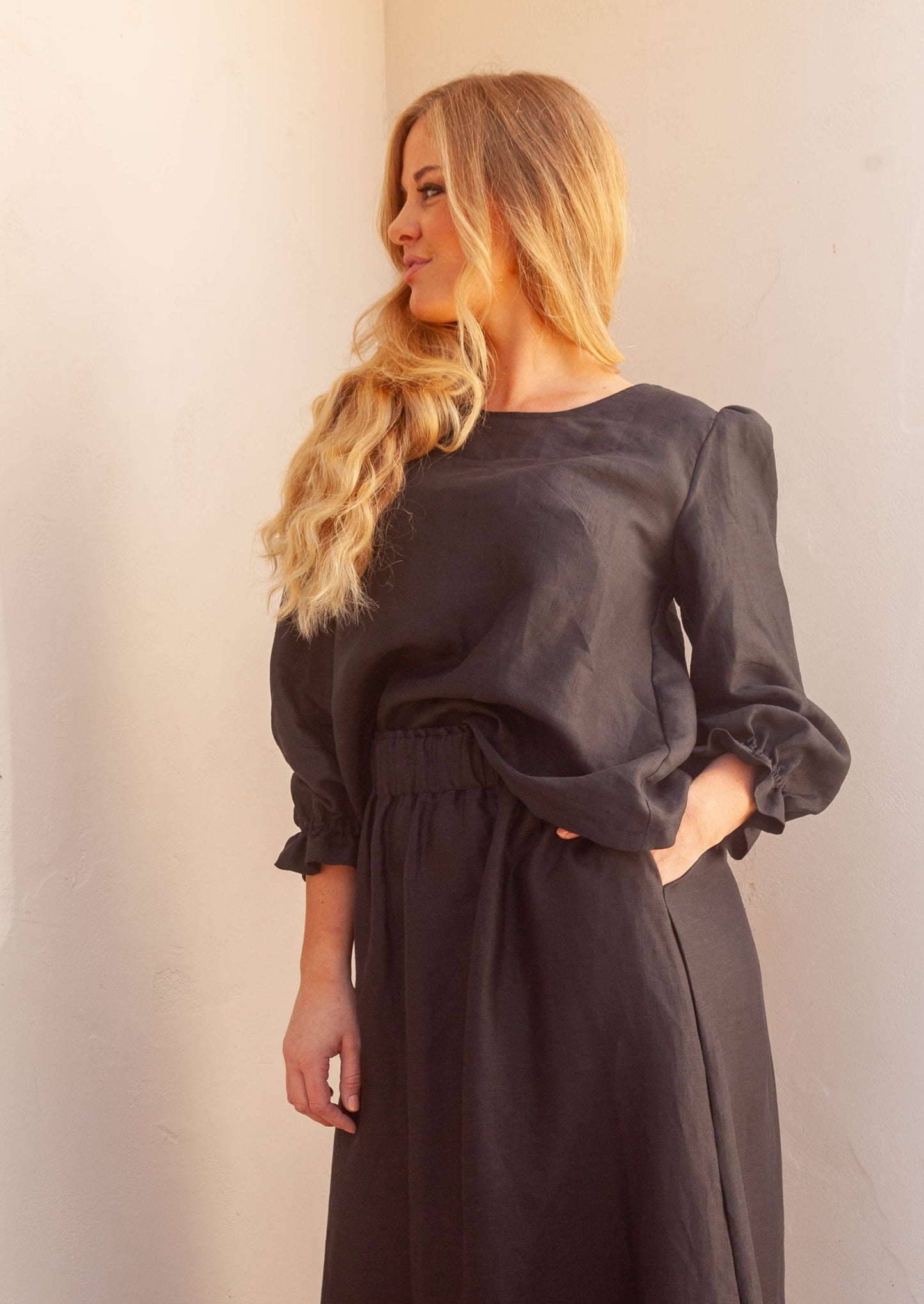 Gray Millie Long Sleeve Blouse - Black