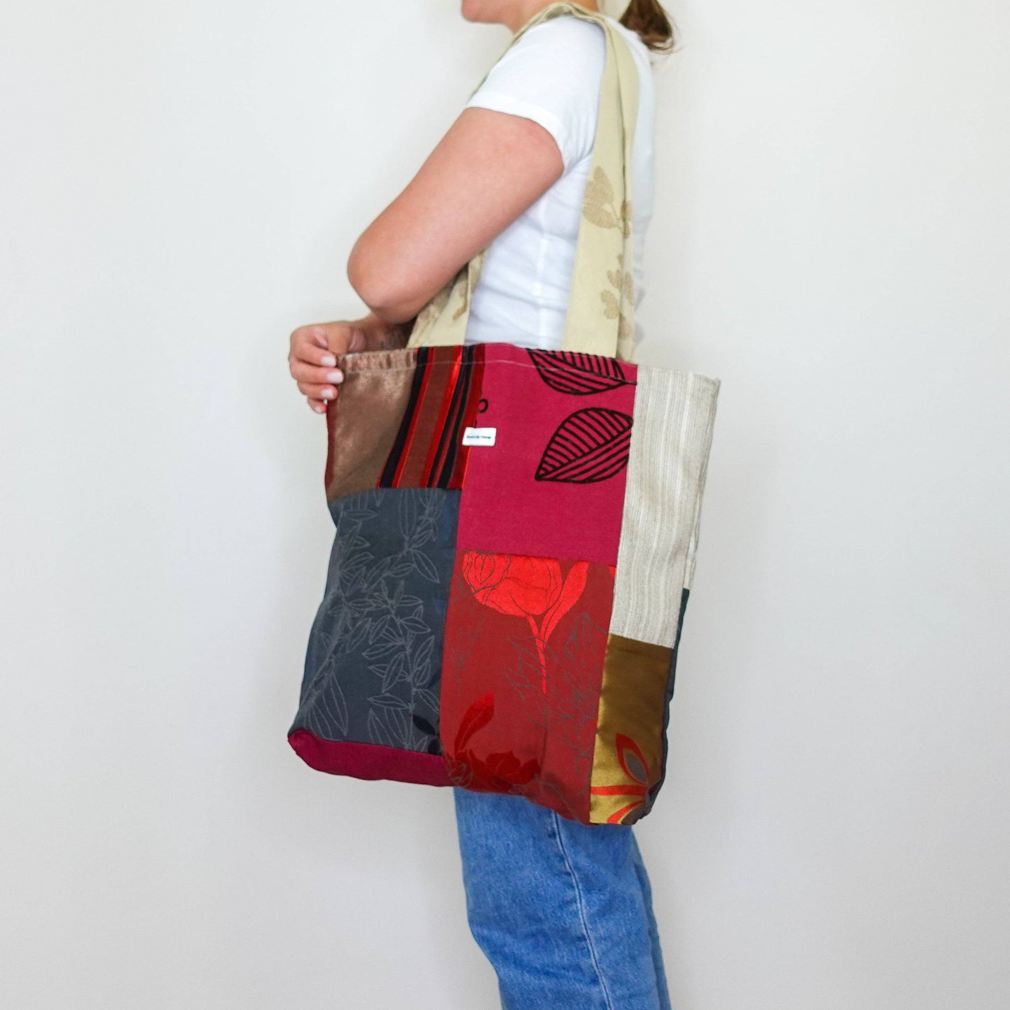 Firebrick Daphne Tote - Upcycled Red Patchwork