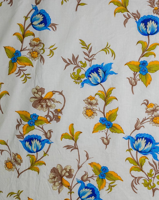 Gray Fabric - Vintage Bright Blue Florals