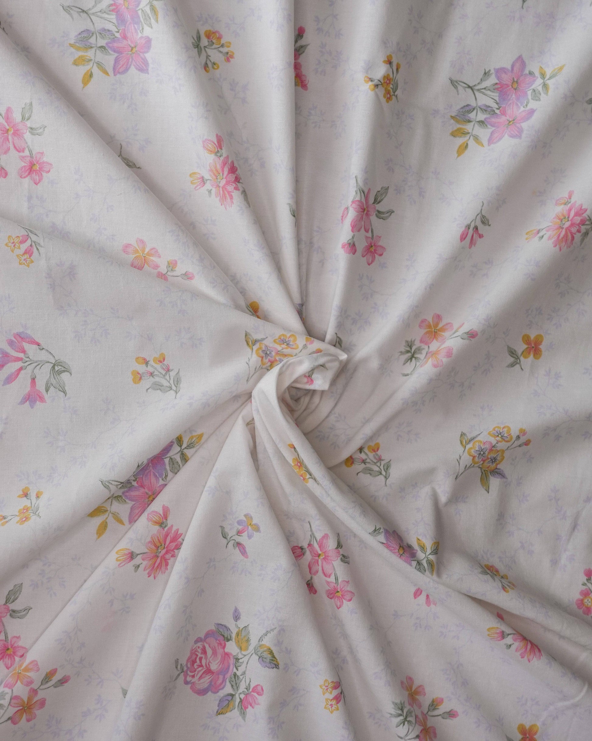 Dark Gray Fabric - Vintage Cottage Pastel Blooms